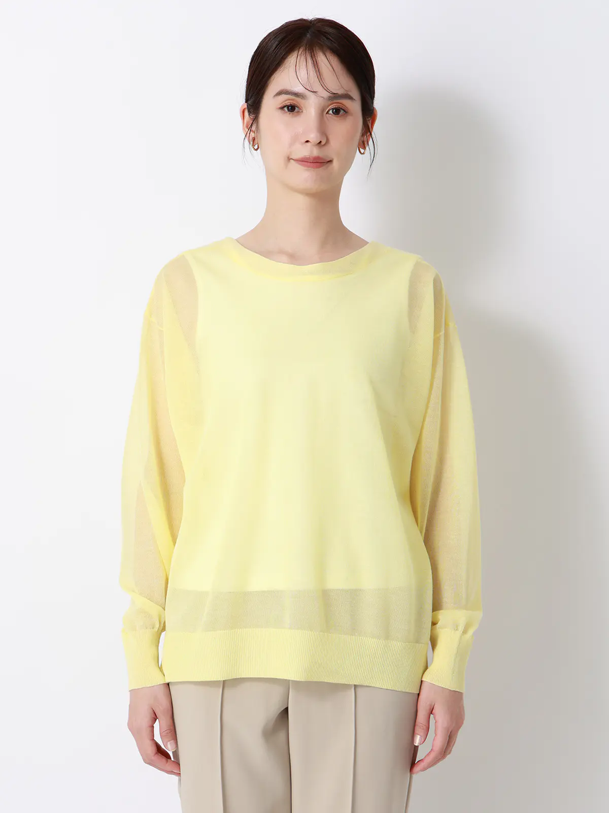 CHANTOWA／シアー2WAYカーディガン／長袖／ウォッシャブル／接触冷感／無地 イエロー 38(9号）