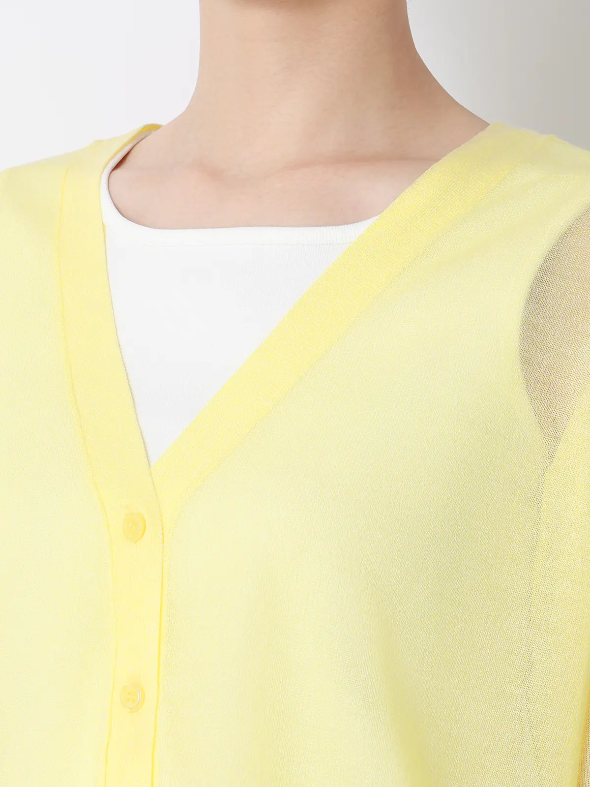 CHANTOWA／シアー2WAYカーディガン／長袖／ウォッシャブル／接触冷感／無地 イエロー 38(9号）