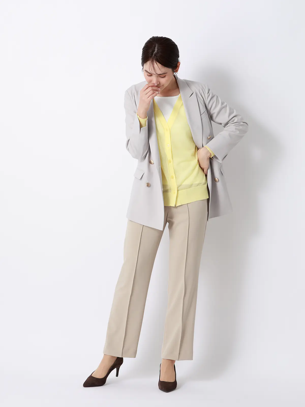 CHANTOWA／シアー2WAYカーディガン／長袖／ウォッシャブル／接触冷感／無地 イエロー 38(9号）