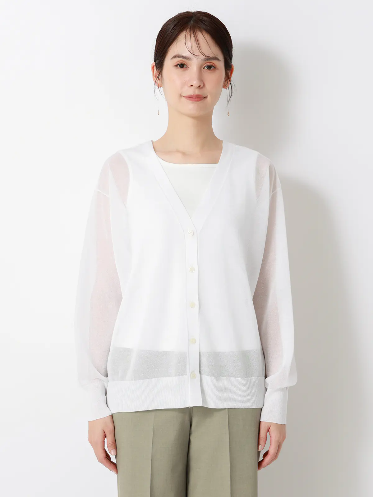 CHANTOWA/シアー2WAYカーディガン/長袖/ウォッシャブル/接触冷感/無地 ホワイト 38(9号)