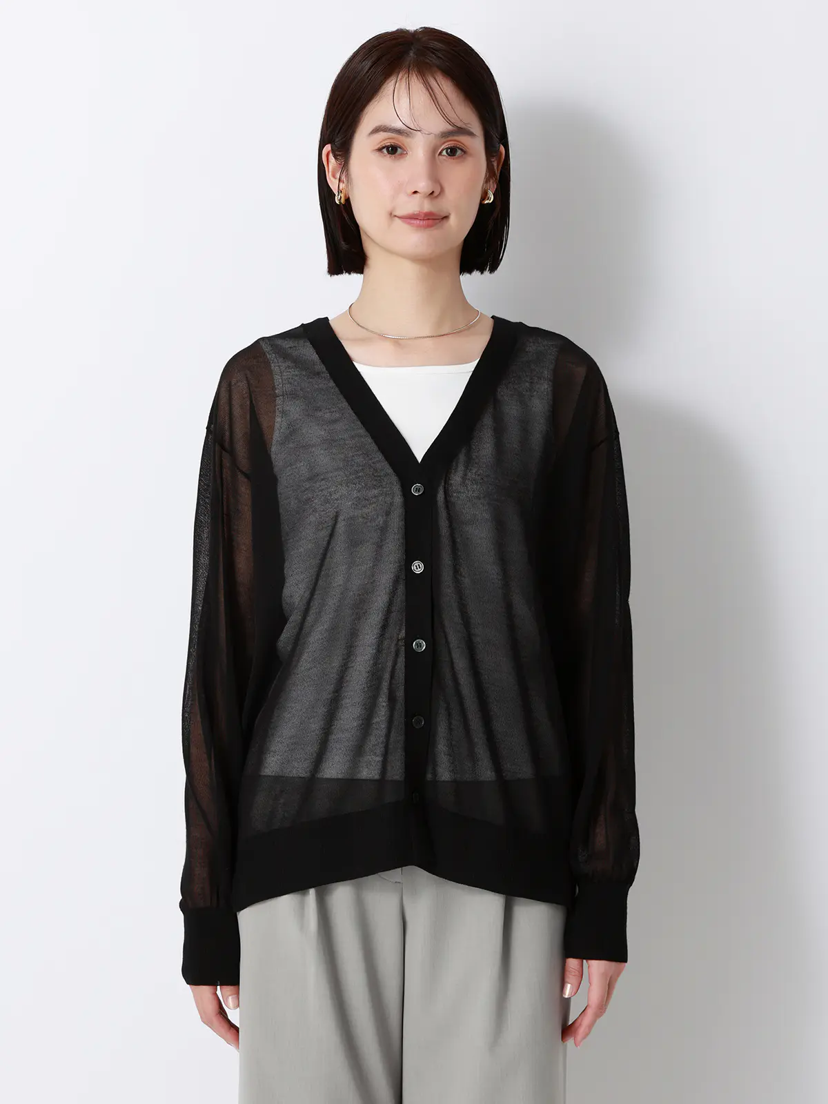 CHANTOWA／シアー2WAYカーディガン／長袖／ウォッシャブル／接触冷感／無地 ブラック 38(9号）