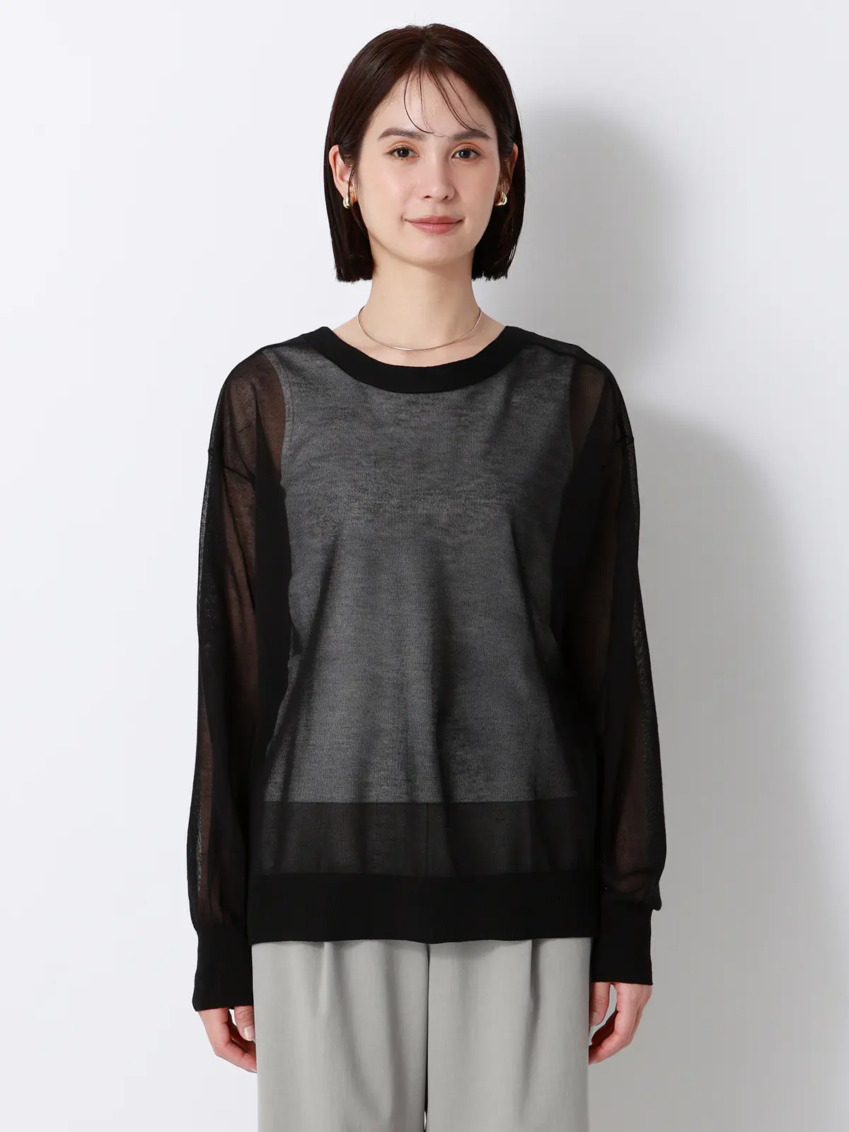 CHANTOWA／シアー2WAYカーディガン／長袖／ウォッシャブル／接触冷感／無地 ブラック 38(9号）