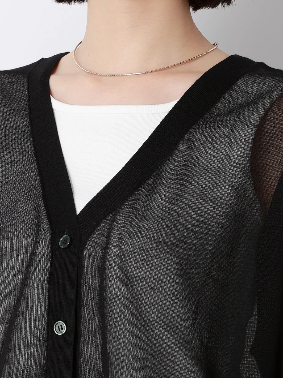 CHANTOWA／シアー2WAYカーディガン／長袖／ウォッシャブル／接触冷感／無地 ブラック 38(9号）