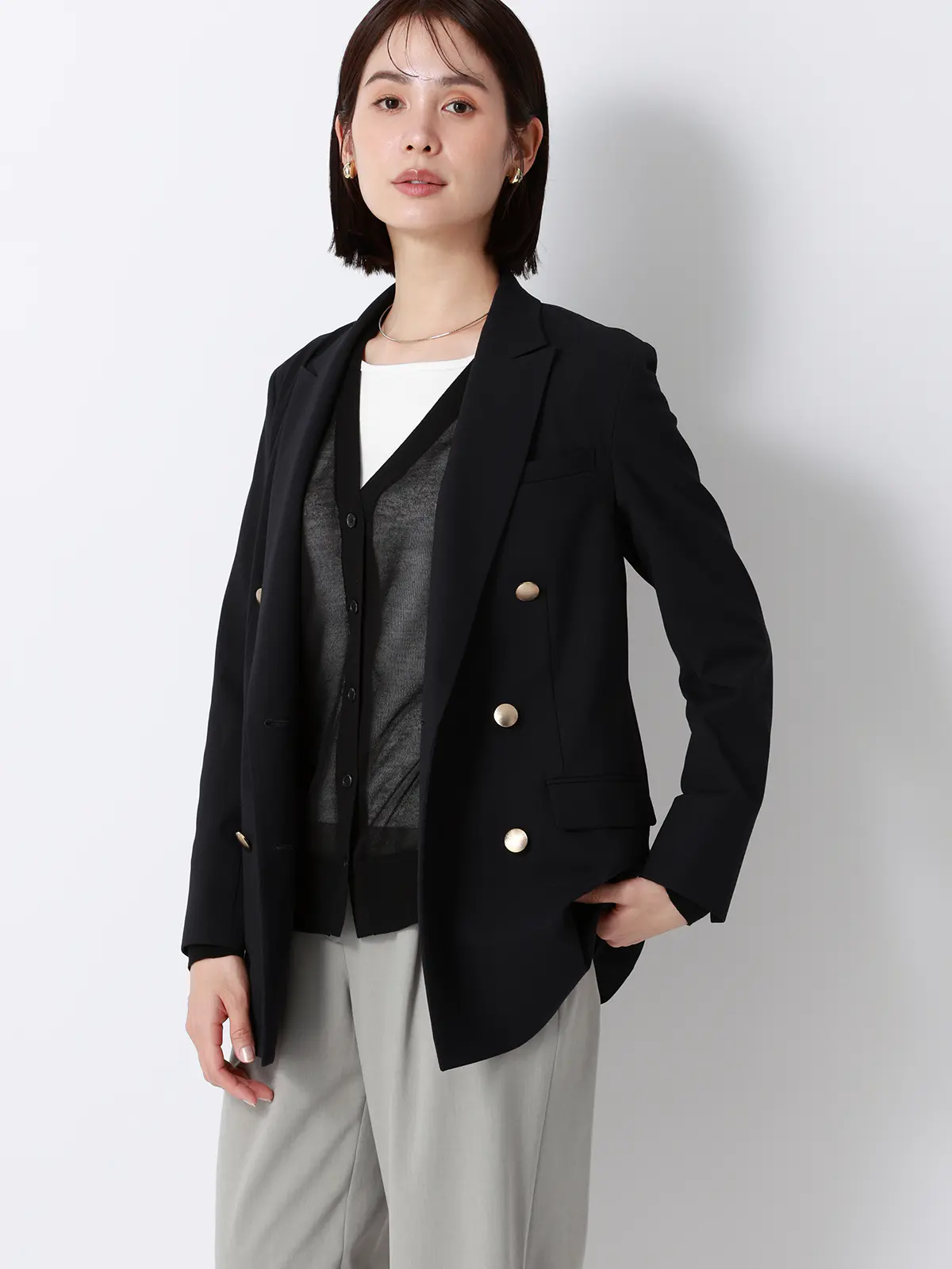 CHANTOWA／シアー2WAYカーディガン／長袖／ウォッシャブル／接触冷感／無地 ブラック 38(9号）