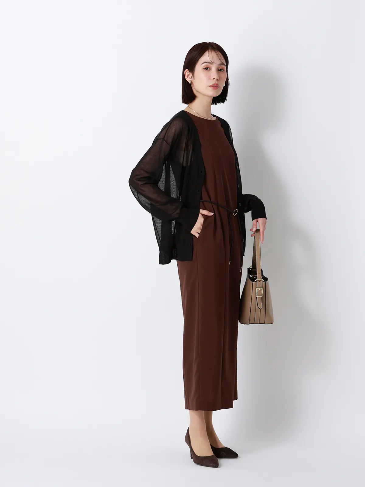 CHANTOWA／シアー2WAYカーディガン／長袖／ウォッシャブル／接触冷感／無地 ブラック 38(9号）