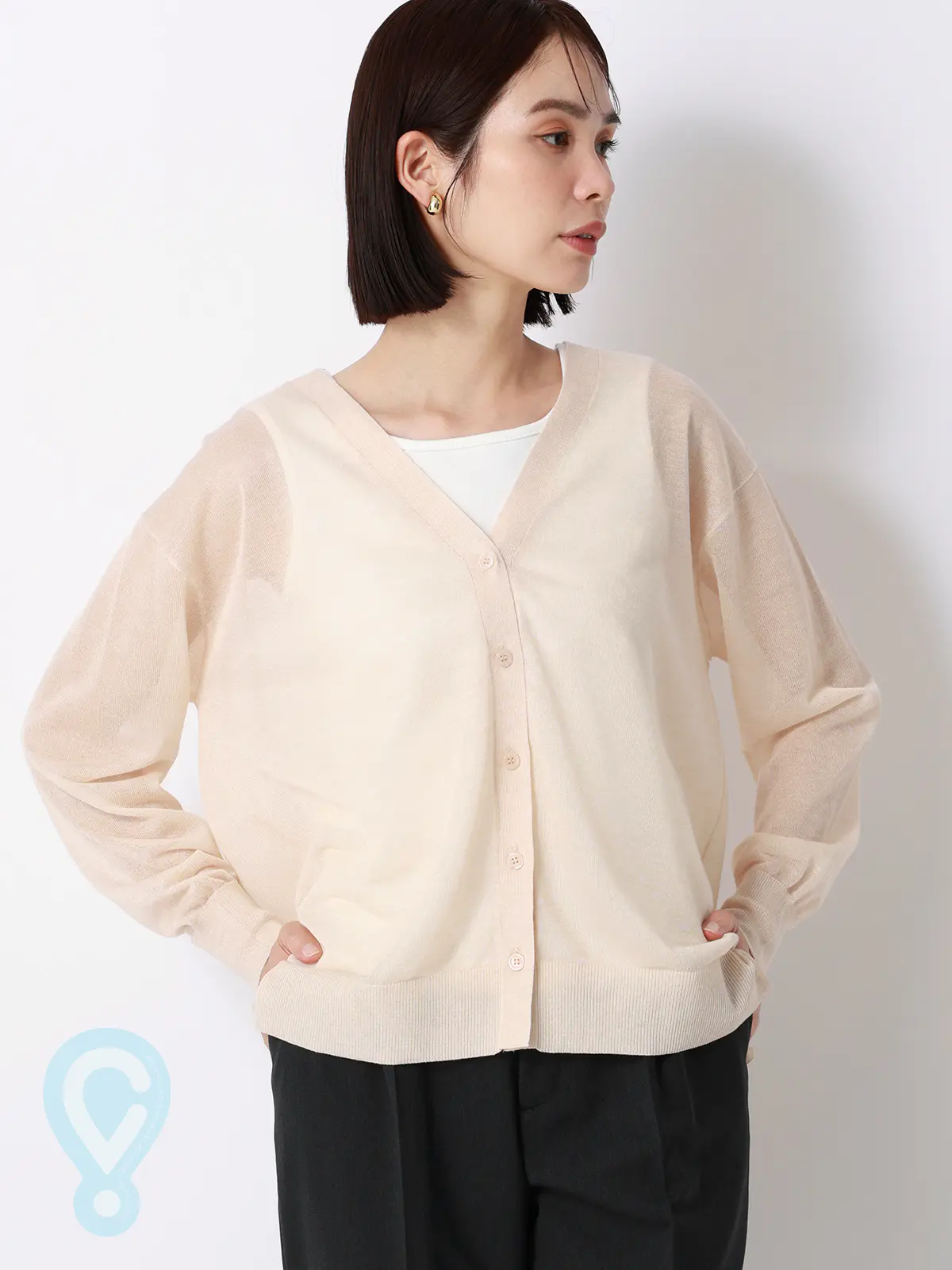 CHANTOWA／シアー2WAYカーディガン／長袖／ウォッシャブル／接触冷感／無地 ベージュ 38(9号）