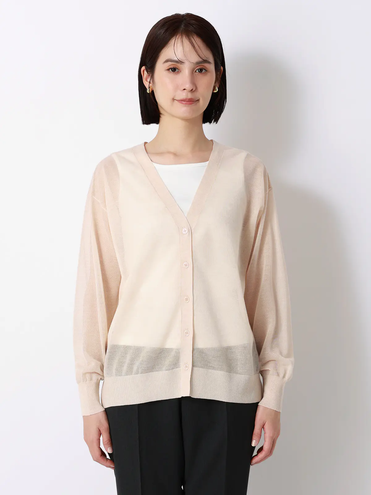 CHANTOWA／シアー2WAYカーディガン／長袖／ウォッシャブル／接触冷感／無地 ベージュ 38(9号）