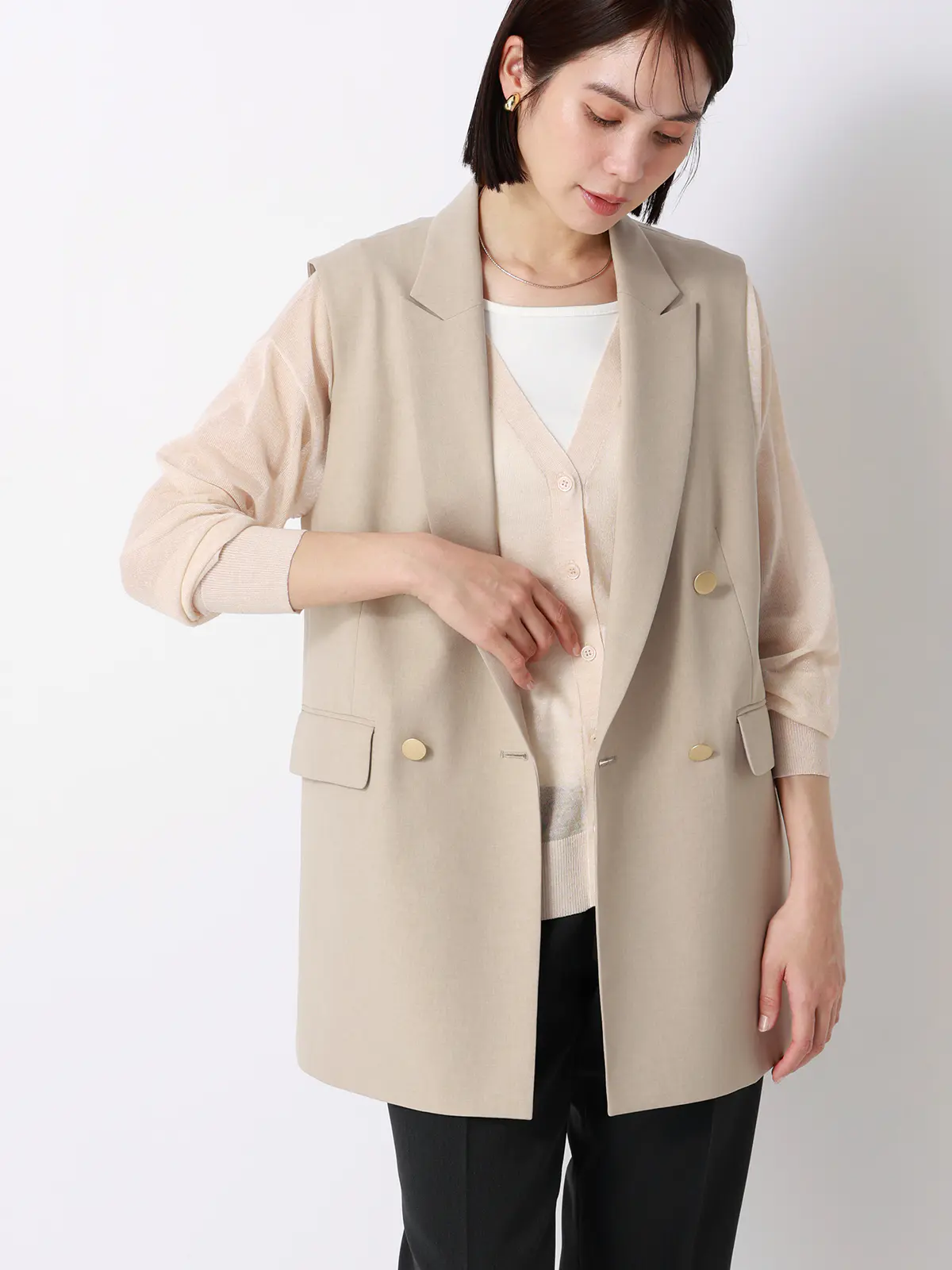 CHANTOWA／シアー2WAYカーディガン／長袖／ウォッシャブル／接触冷感／無地 ベージュ 38(9号）