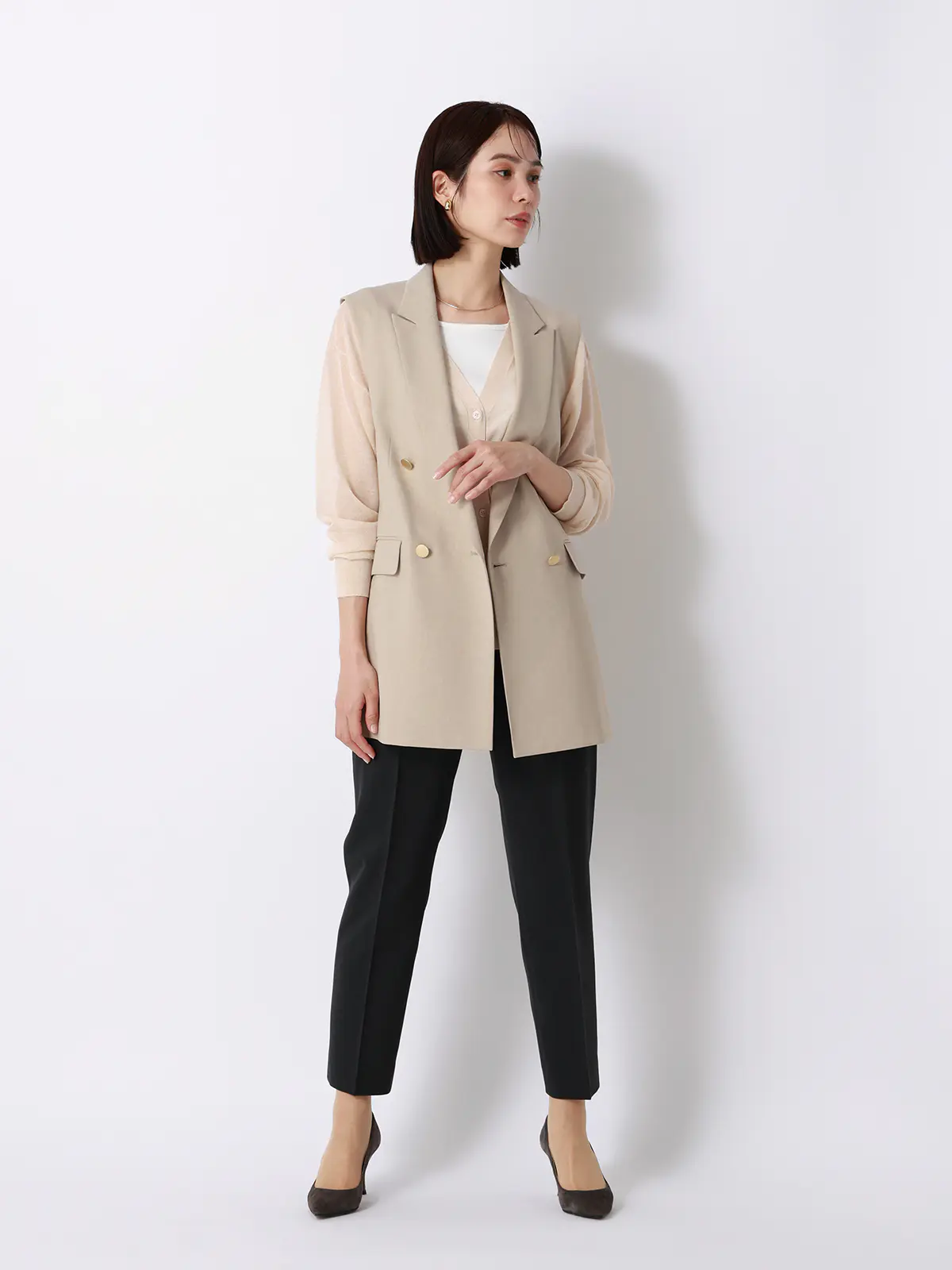 CHANTOWA／シアー2WAYカーディガン／長袖／ウォッシャブル／接触冷感／無地 ベージュ 38(9号）