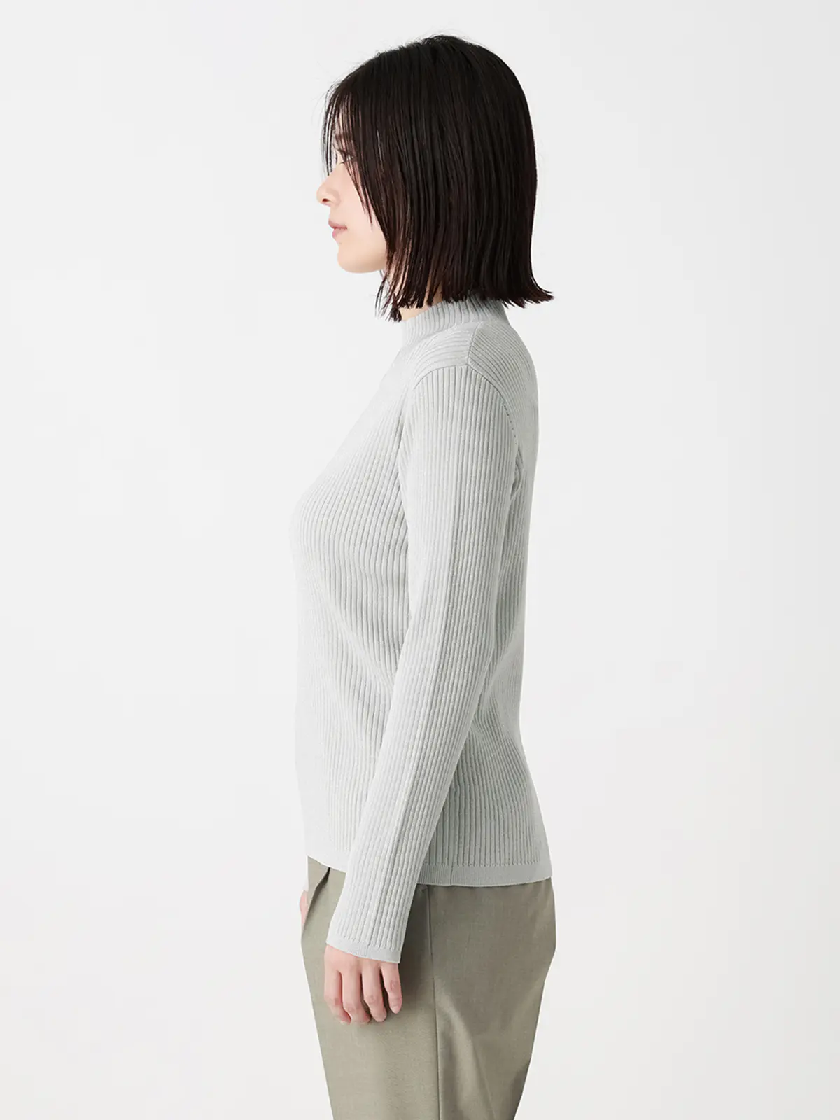 ラメハイネックニット/長袖/ハンドウォッシュ/ドライレーヨン/無地 シルバー F