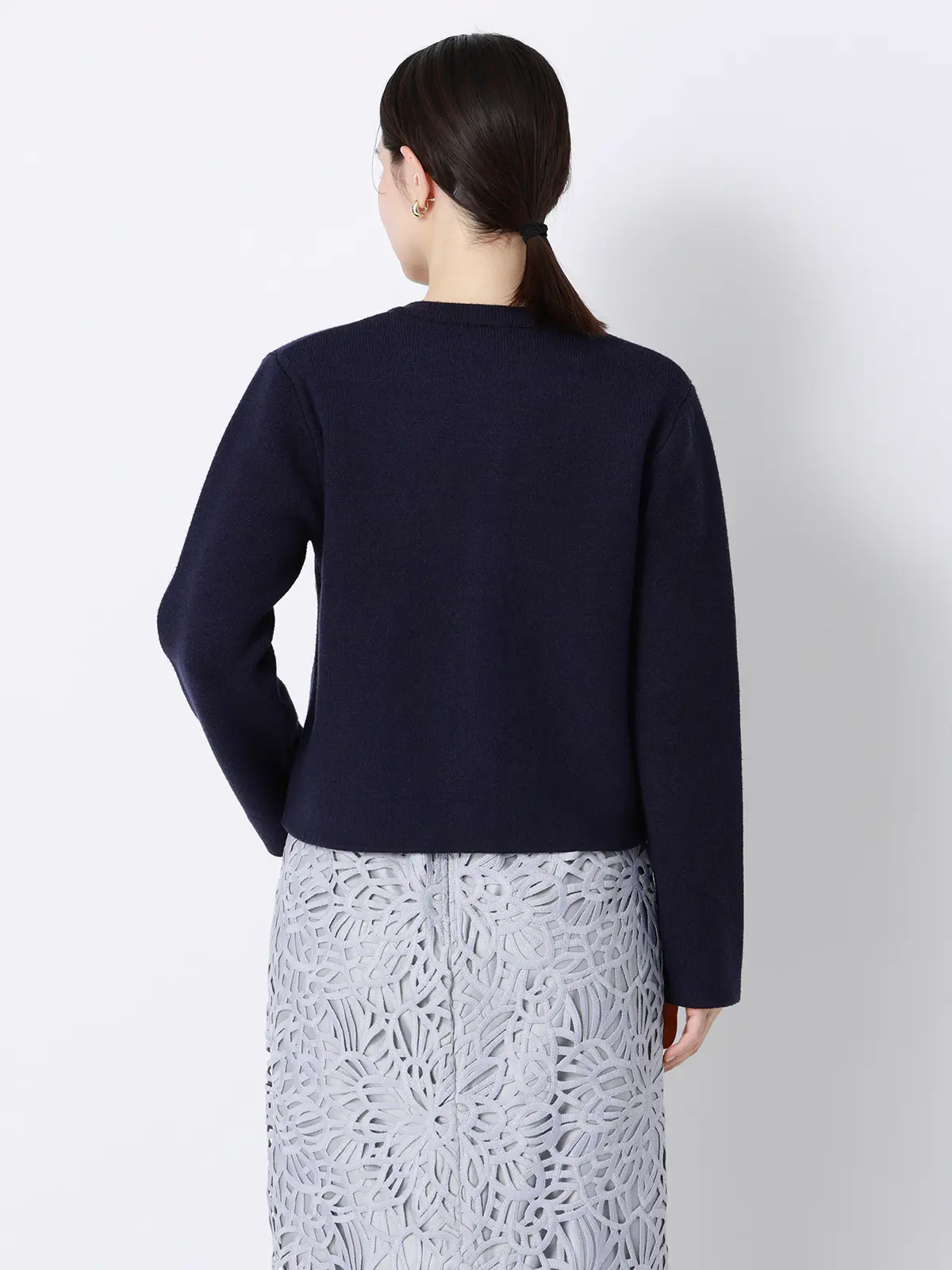 ダブルフェイスニットジャケット/ウォッシャブル/無地/メタルボタン/anysy ネイビー F