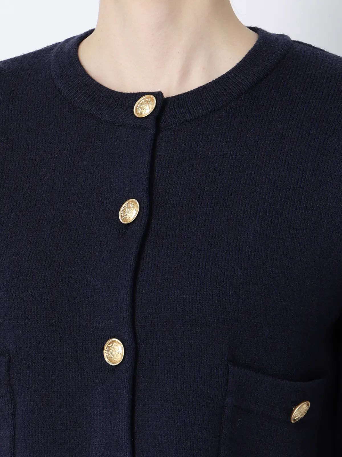 ダブルフェイスニットジャケット/ウォッシャブル/無地/メタルボタン/anysy ネイビー F