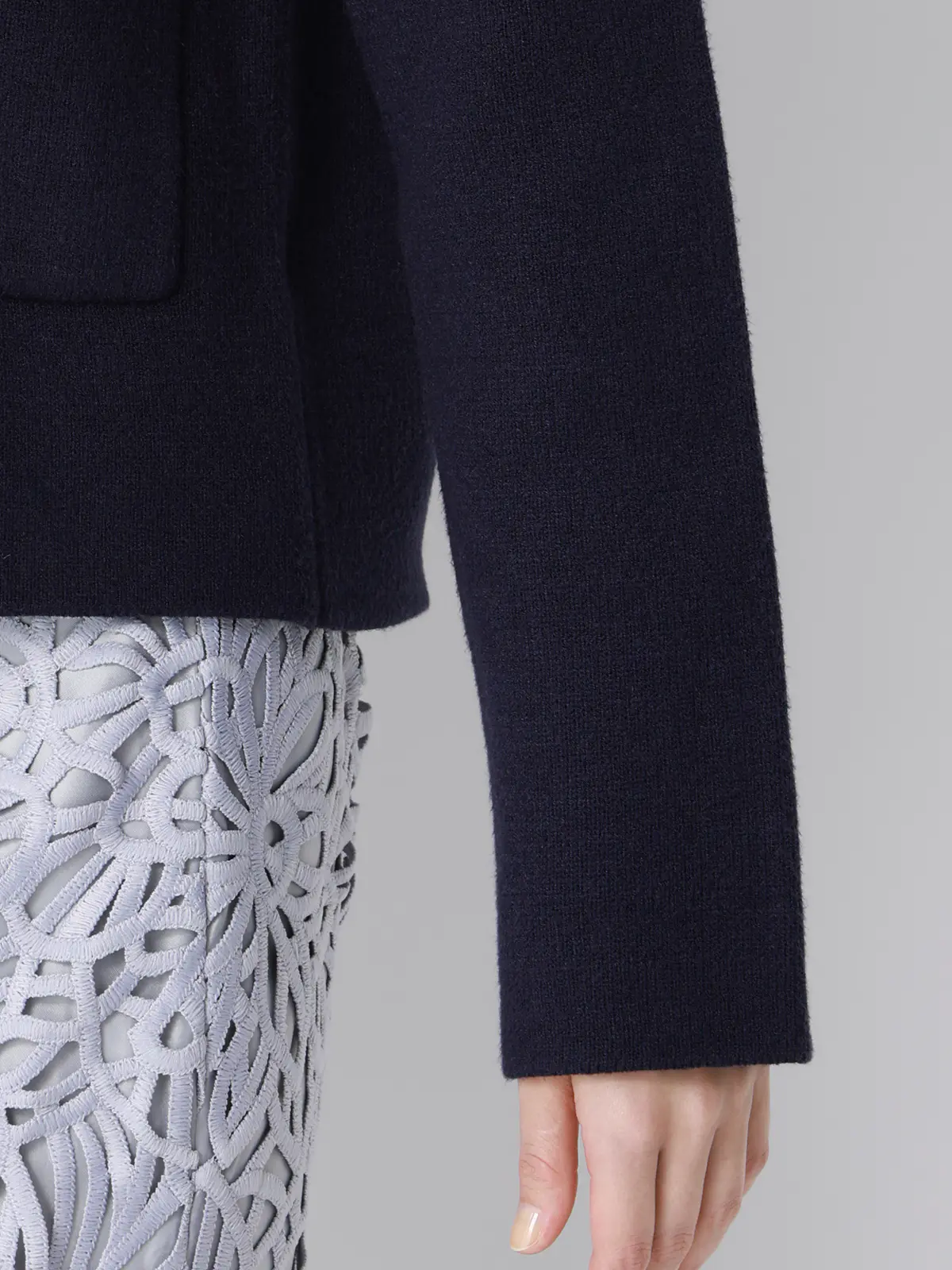 ダブルフェイスニットジャケット/ウォッシャブル/無地/メタルボタン/anysy ネイビー F