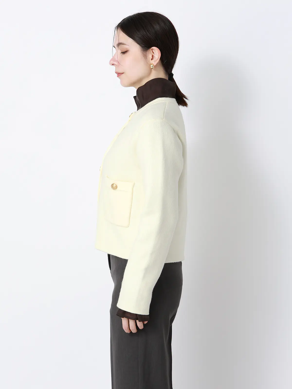 ダブルフェイスニットジャケット／ウォッシャブル／無地／メタルボタン／anysy アイボリー F