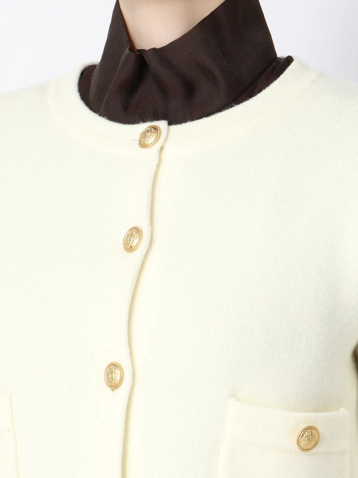 ダブルフェイスニットジャケット／ウォッシャブル／無地／メタルボタン／anysy アイボリー F