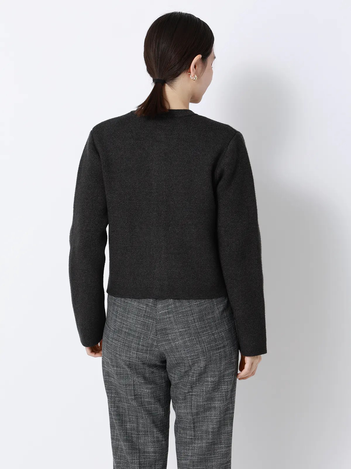 ダブルフェイスニットジャケット／ウォッシャブル／無地／メタルボタン／anysy チャコール F