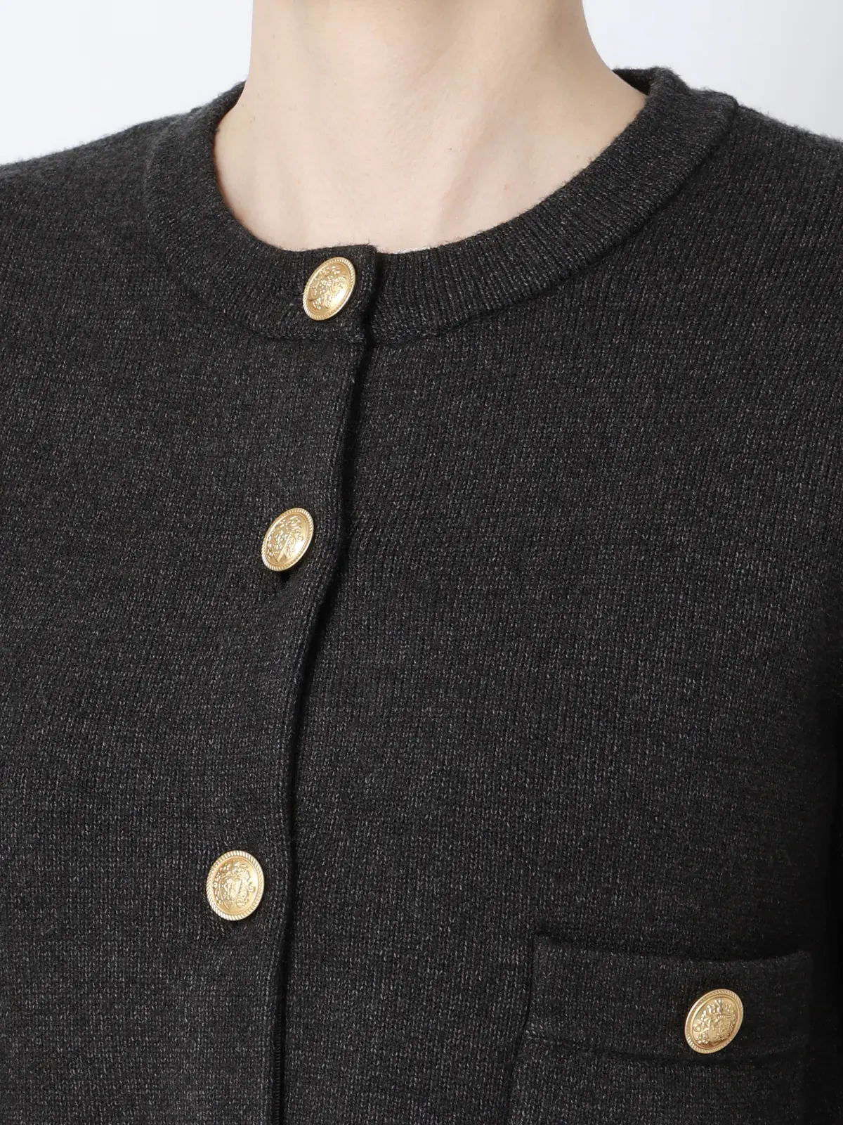 ダブルフェイスニットジャケット／ウォッシャブル／無地／メタルボタン／anysy チャコール F