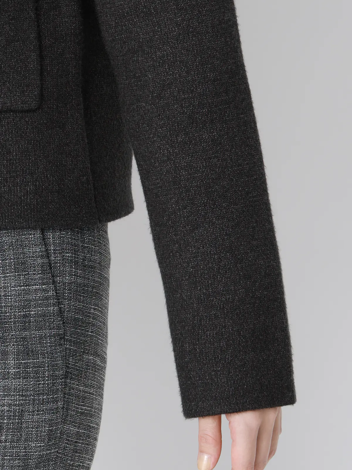 ダブルフェイスニットジャケット／ウォッシャブル／無地／メタルボタン／anysy チャコール F