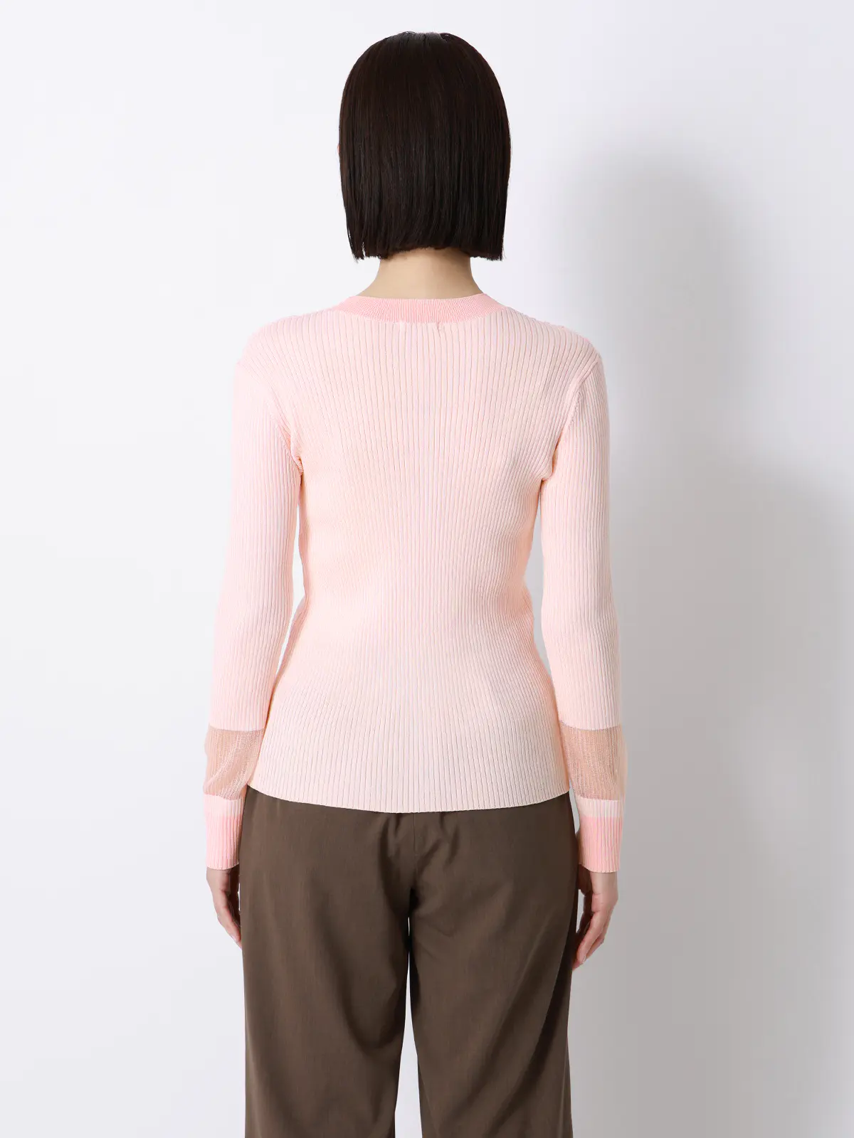 CHANTOWA／配色リブニット／長袖／ハンドウォッシュ／ドライレーヨン／無地 ピンク F