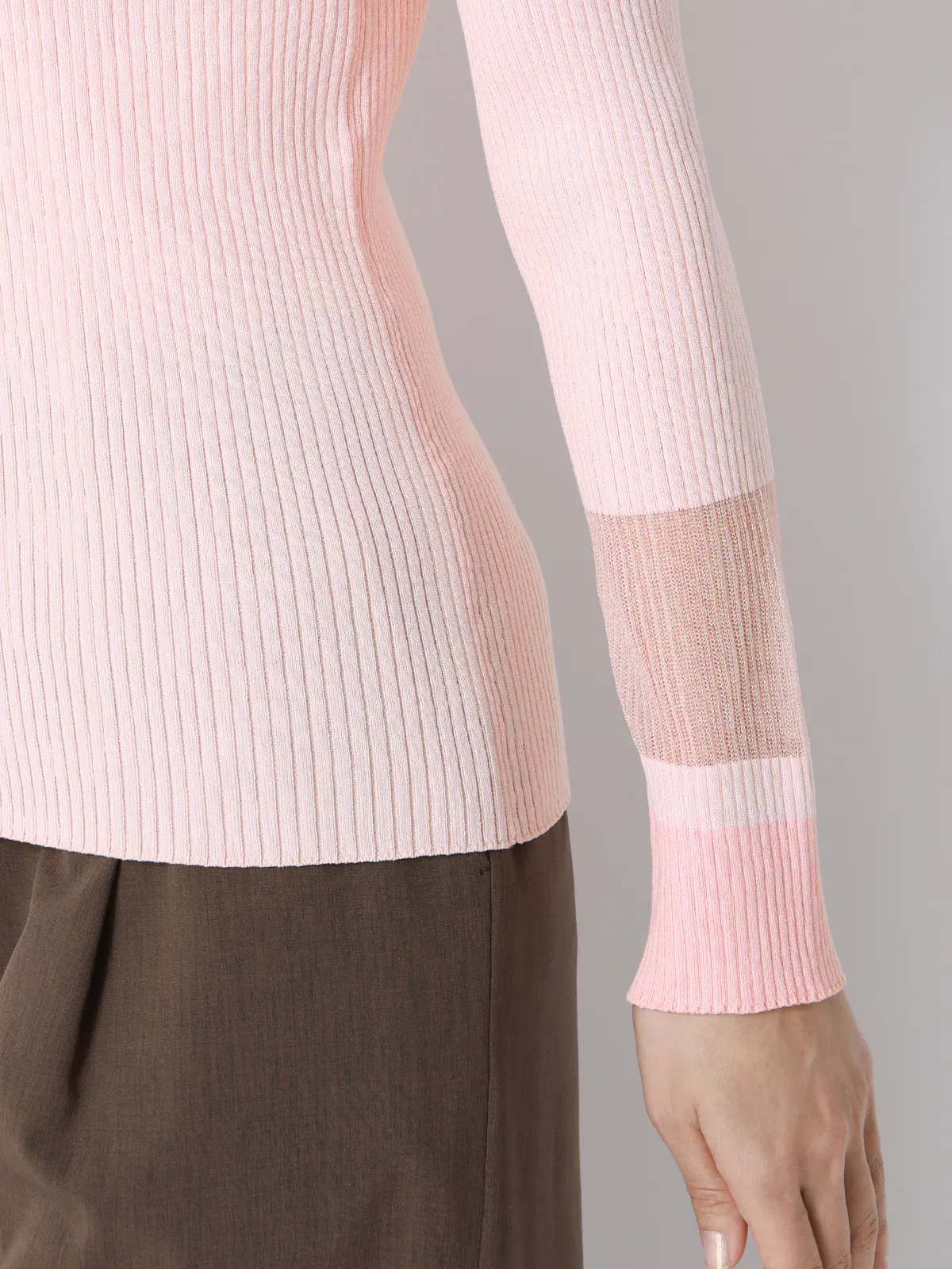 CHANTOWA／配色リブニット／長袖／ハンドウォッシュ／ドライレーヨン／無地 ピンク F