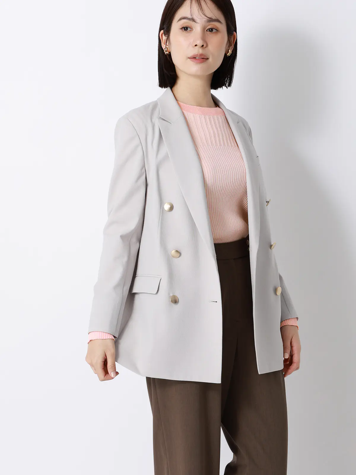 CHANTOWA／配色リブニット／長袖／ハンドウォッシュ／ドライレーヨン／無地 ピンク F