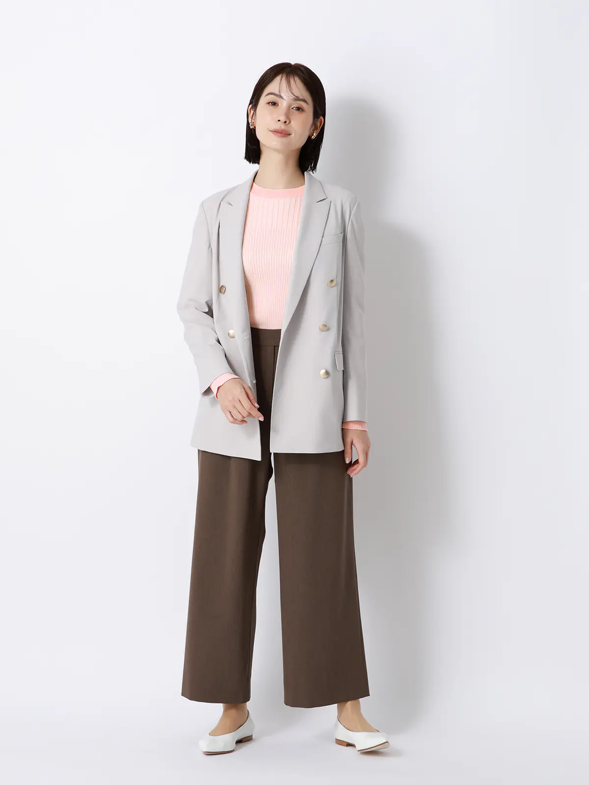 CHANTOWA／配色リブニット／長袖／ハンドウォッシュ／ドライレーヨン／無地 ピンク F