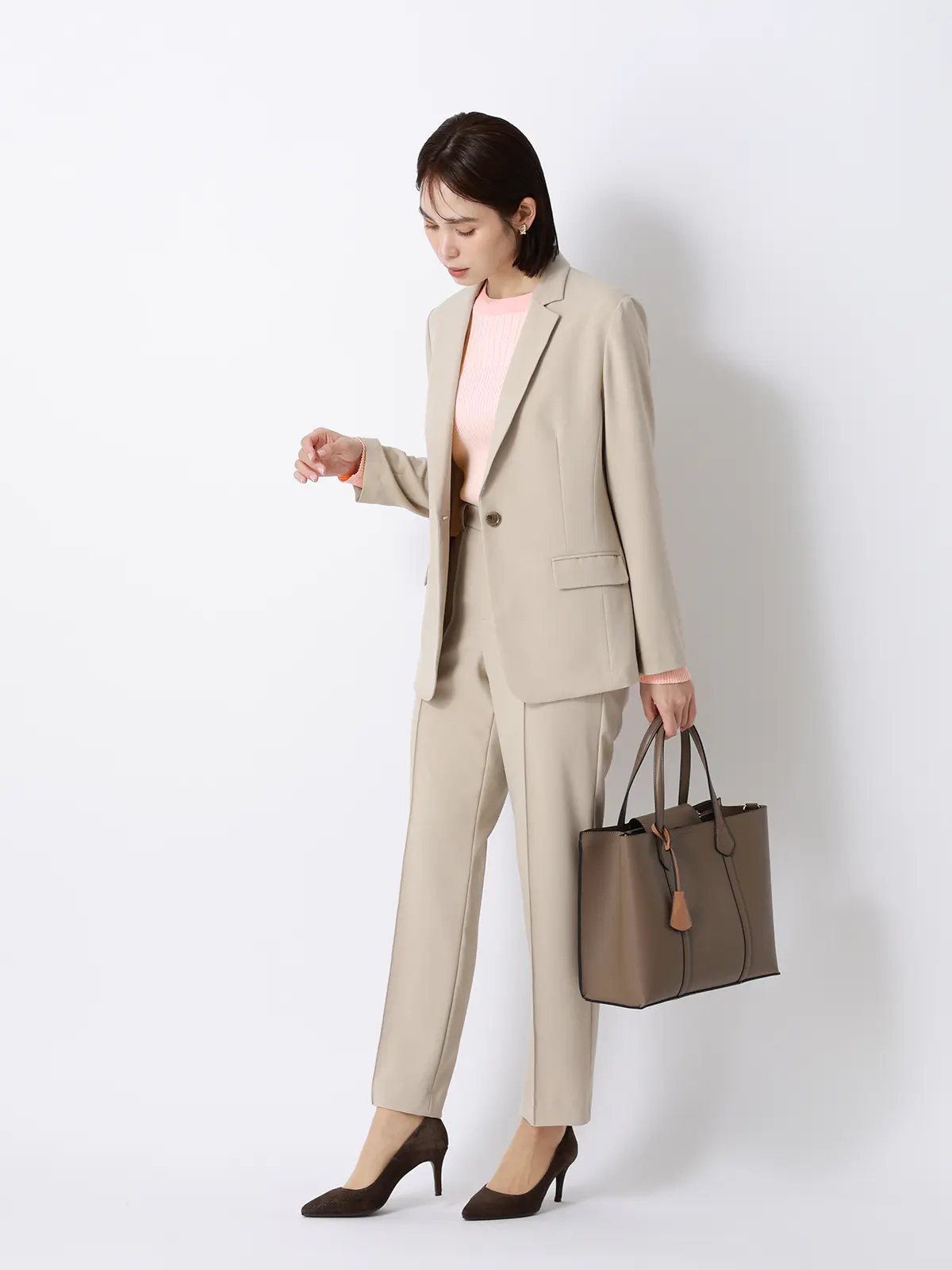 CHANTOWA／配色リブニット／長袖／ハンドウォッシュ／ドライレーヨン／無地 ピンク F