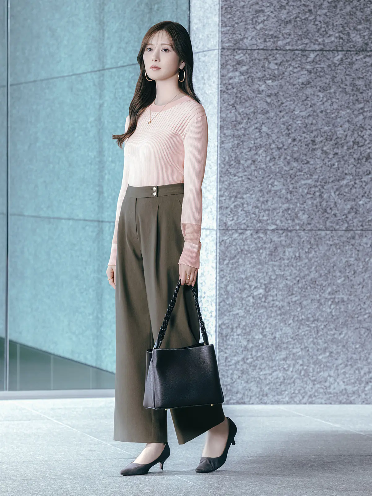 CHANTOWA／配色リブニット／長袖／ハンドウォッシュ／ドライレーヨン／無地 ピンク F