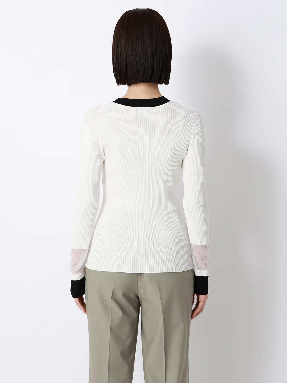 CHANTOWA/配色リブニット/長袖/ハンドウォッシュ/ドライレーヨン/無地 ホワイト F