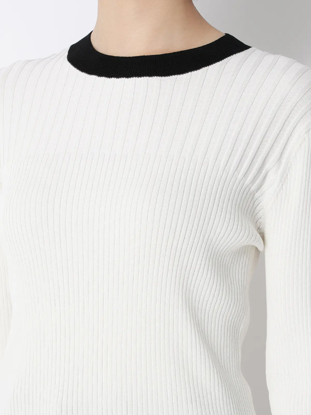 CHANTOWA/配色リブニット/長袖/ハンドウォッシュ/ドライレーヨン/無地 ホワイト F