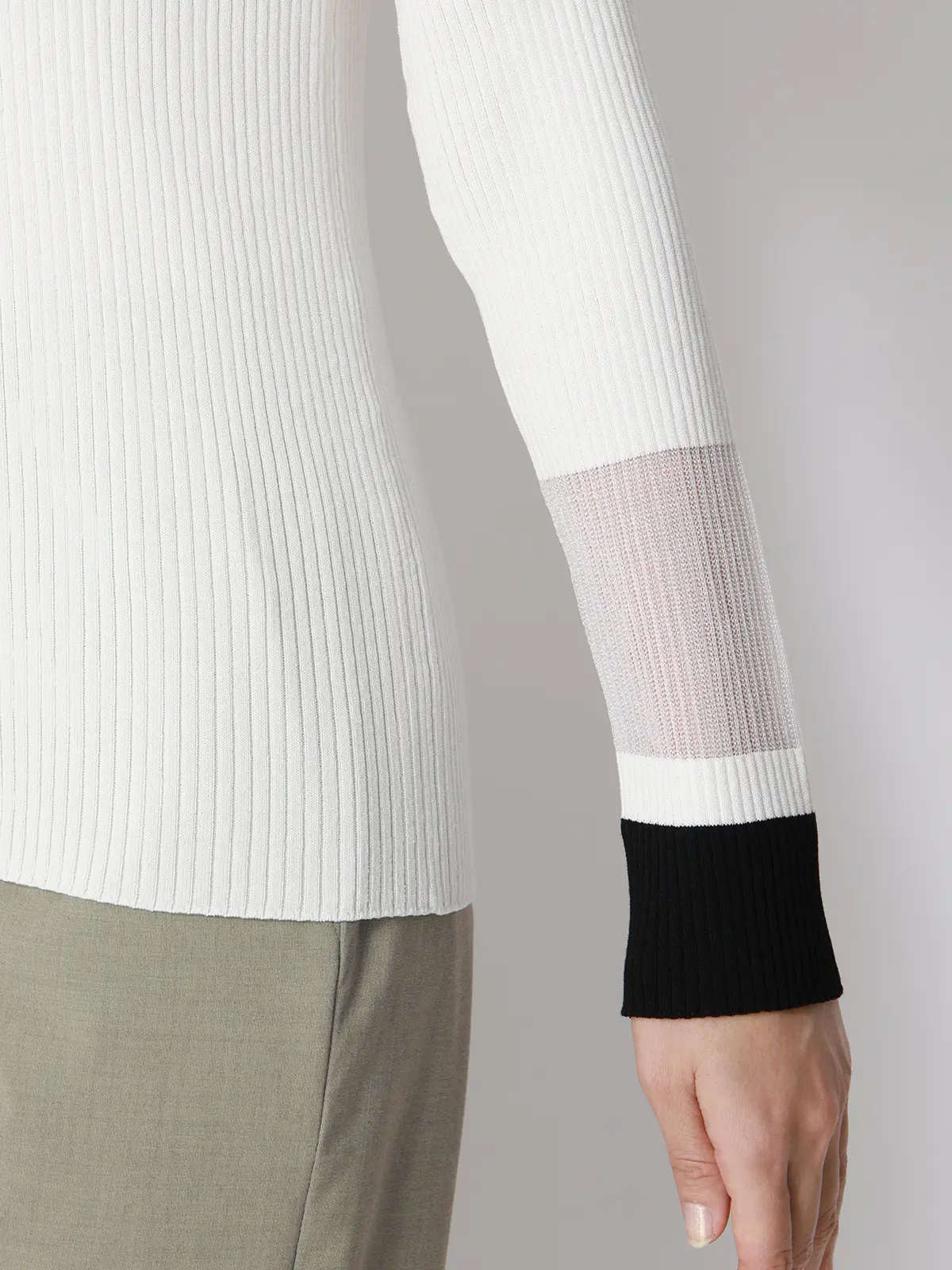 CHANTOWA/配色リブニット/長袖/ハンドウォッシュ/ドライレーヨン/無地 ホワイト F