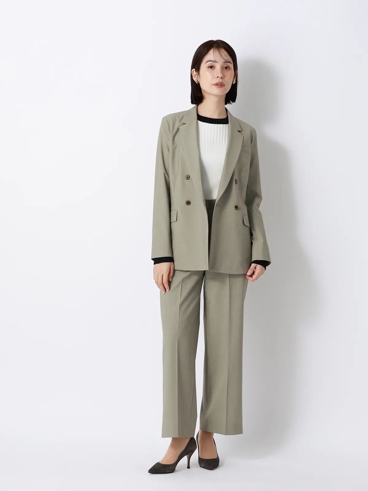 CHANTOWA/配色リブニット/長袖/ハンドウォッシュ/ドライレーヨン/無地 ホワイト F