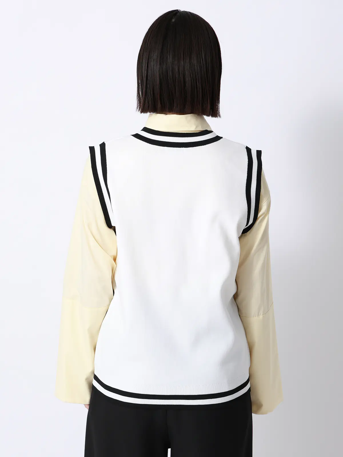 CHANTOWA／バイカラーVネックニットベスト／ハンドウォッシュ ホワイト F