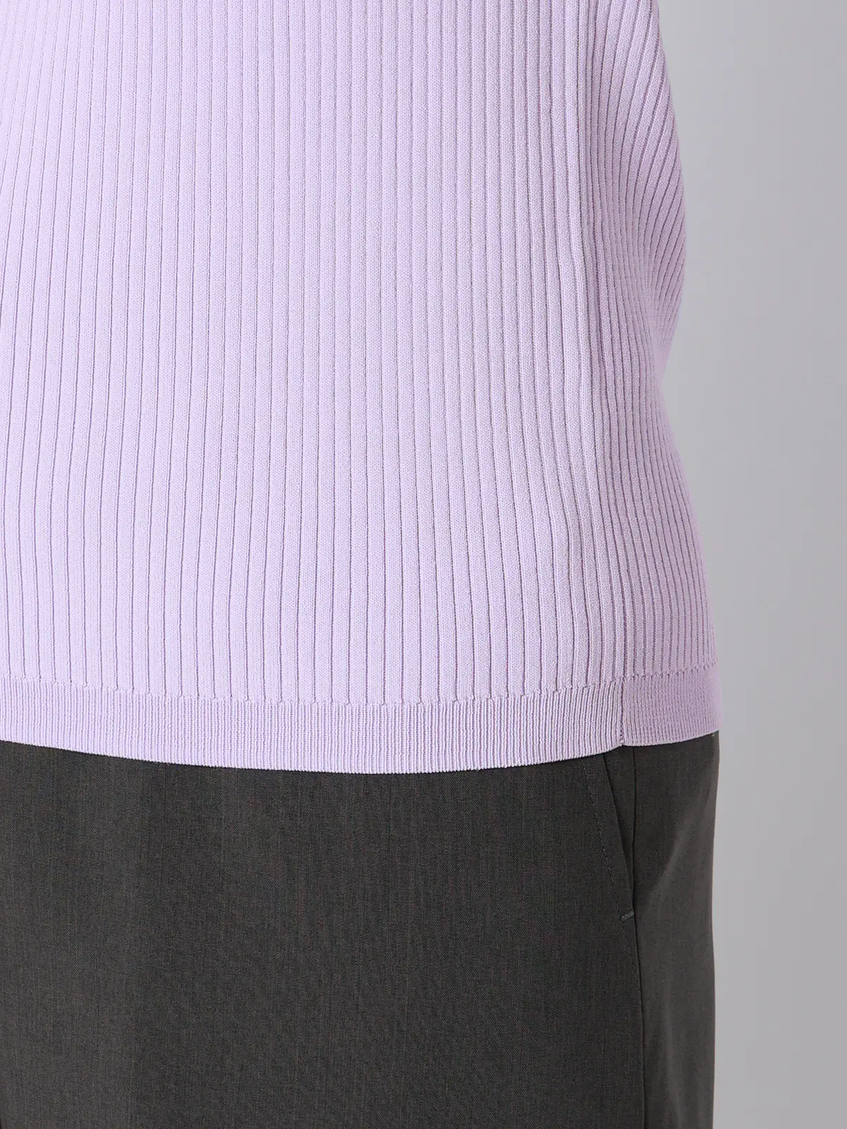 ハイネックリブニット/5分袖/ハンドウォッシュ/ドライレーヨン/無地 ラベンダー F