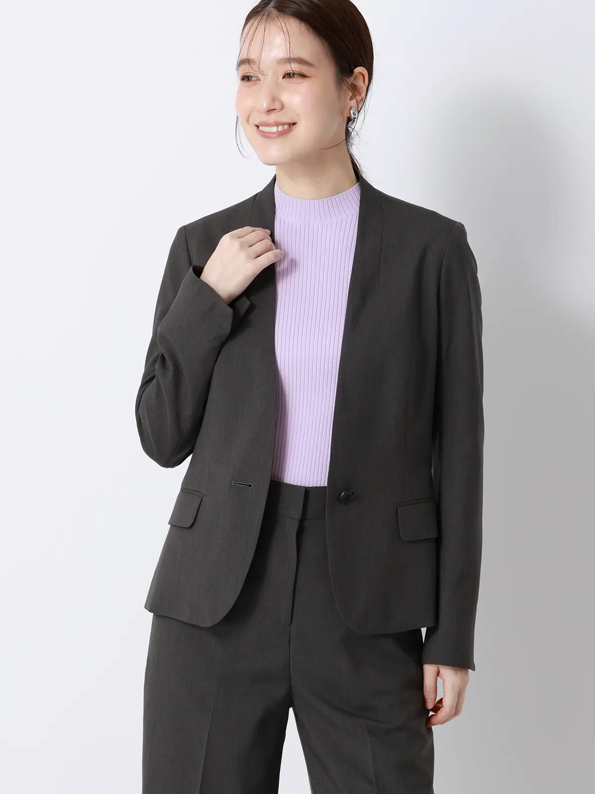 ハイネックリブニット/5分袖/ハンドウォッシュ/ドライレーヨン/無地 ラベンダー F