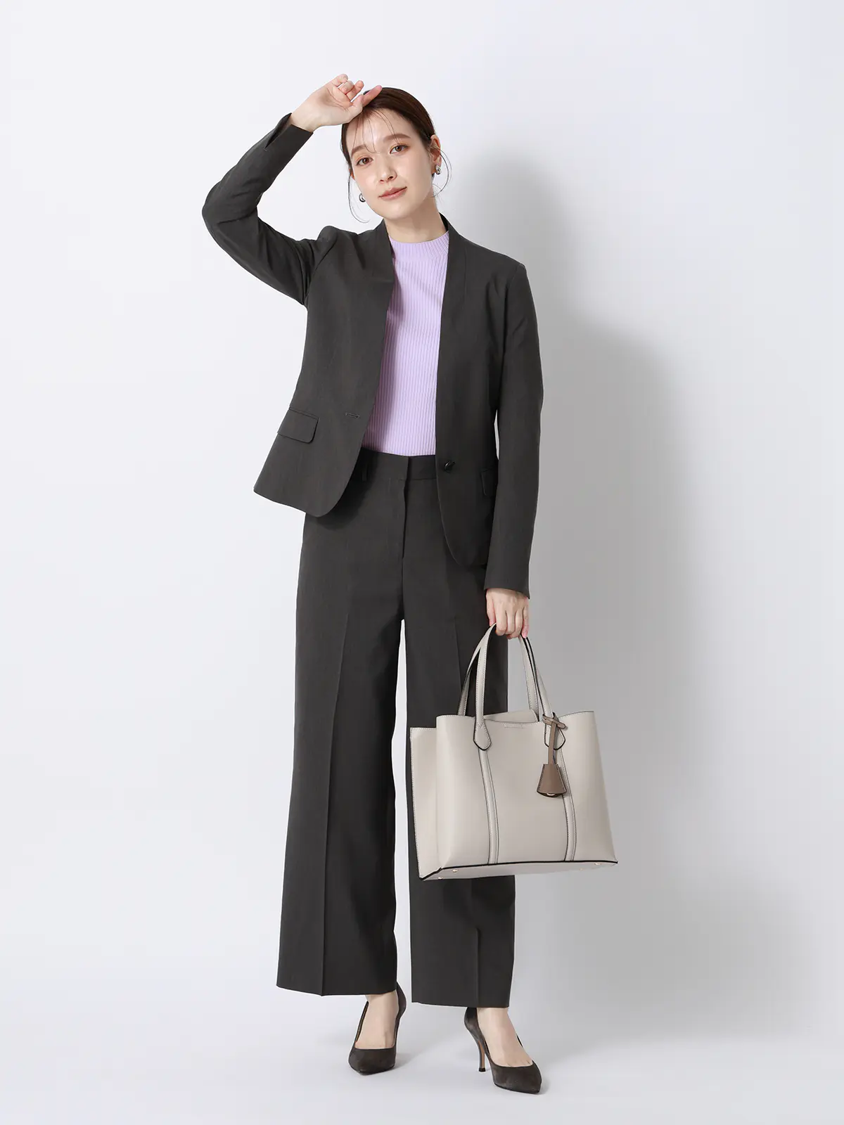 ハイネックリブニット/5分袖/ハンドウォッシュ/ドライレーヨン/無地 ラベンダー F