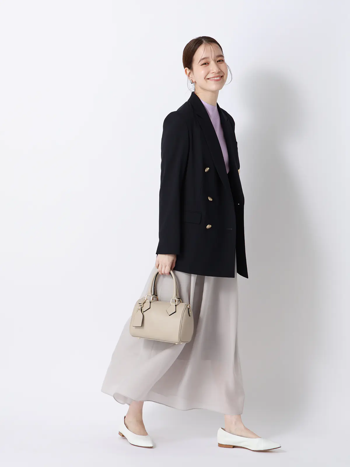 ハイネックリブニット/5分袖/ハンドウォッシュ/ドライレーヨン/無地 ラベンダー F