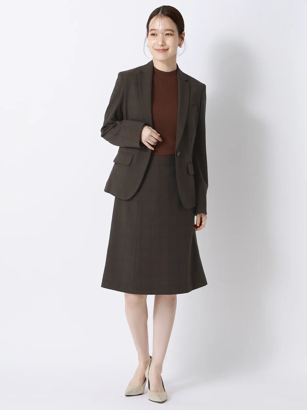 ハイネックリブニット／5分袖／ハンドウォッシュ／ドライレーヨン／無地 ブラウン F