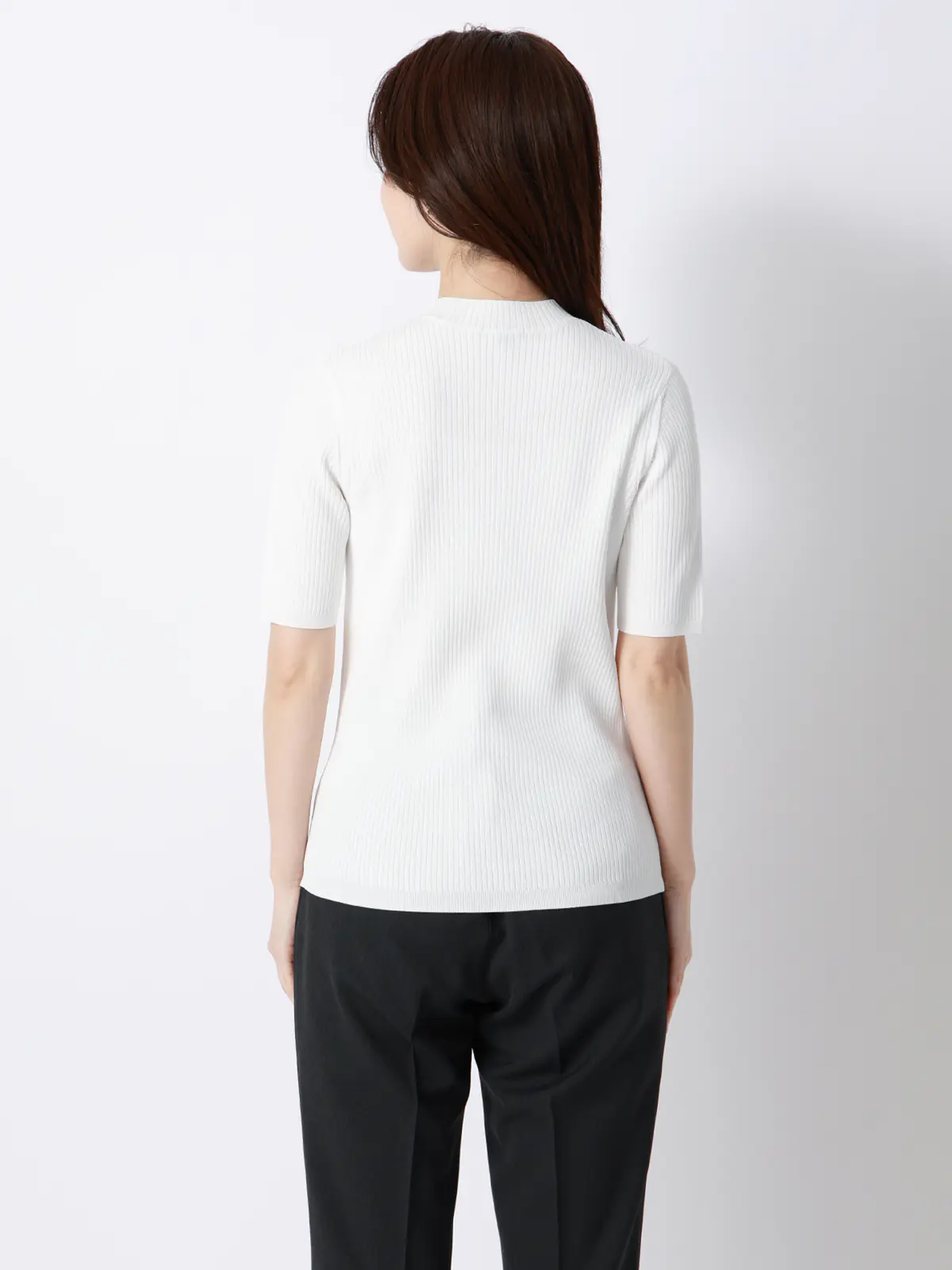 ハイネックリブニット/5分袖/ハンドウォッシュ/ドライレーヨン/無地 オフホワイト F