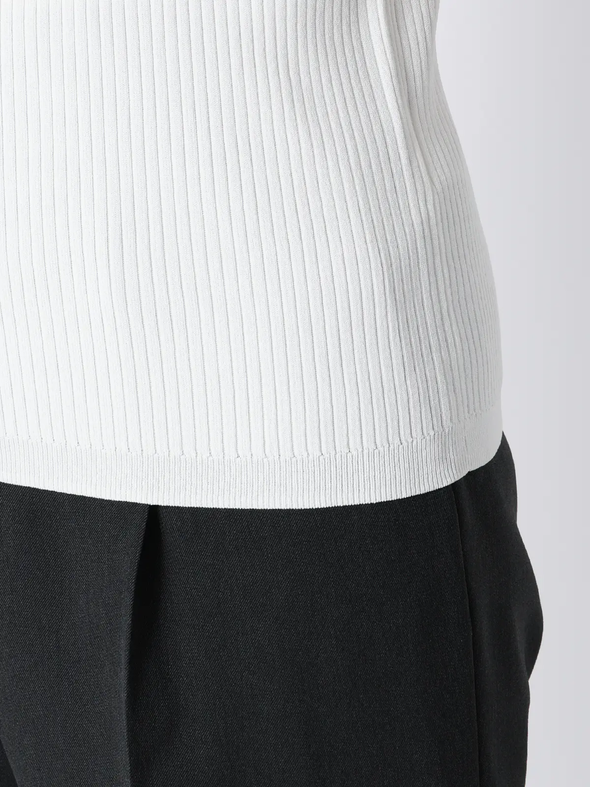 ハイネックリブニット/5分袖/ハンドウォッシュ/ドライレーヨン/無地 オフホワイト F