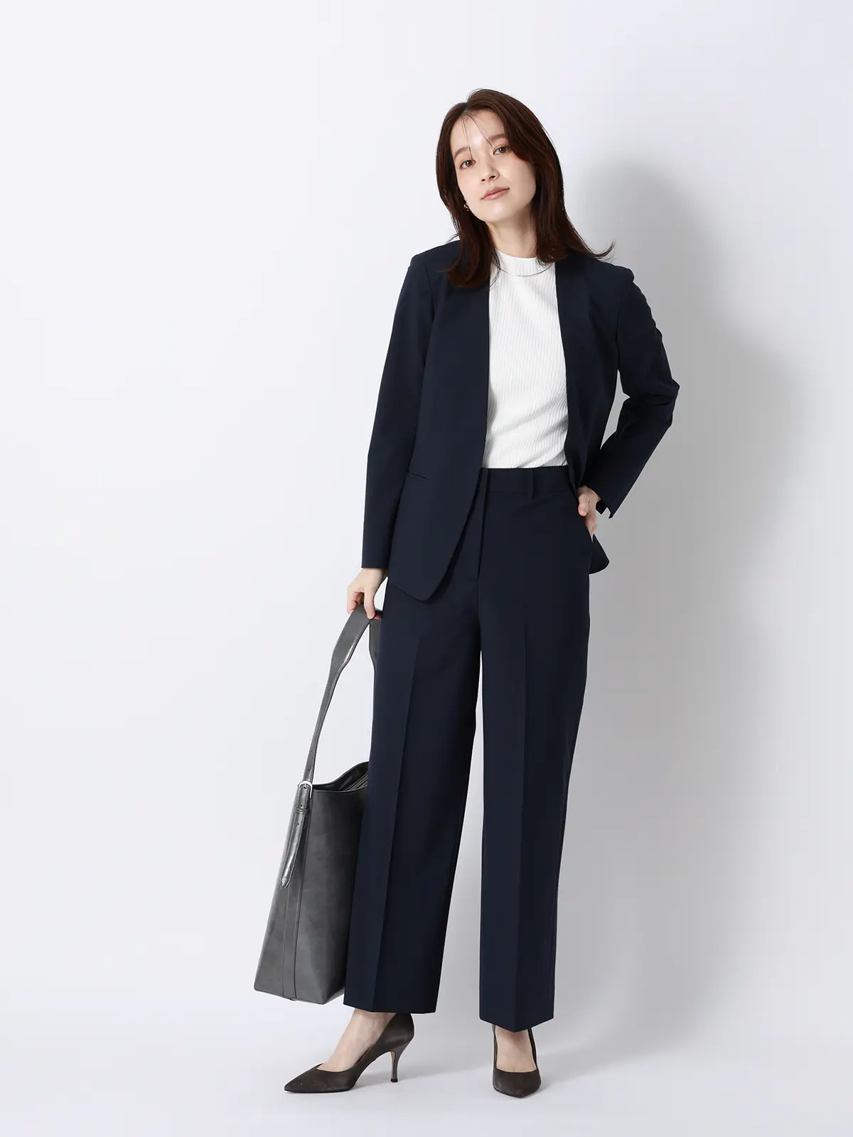 ハイネックリブニット/5分袖/ハンドウォッシュ/ドライレーヨン/無地 オフホワイト F