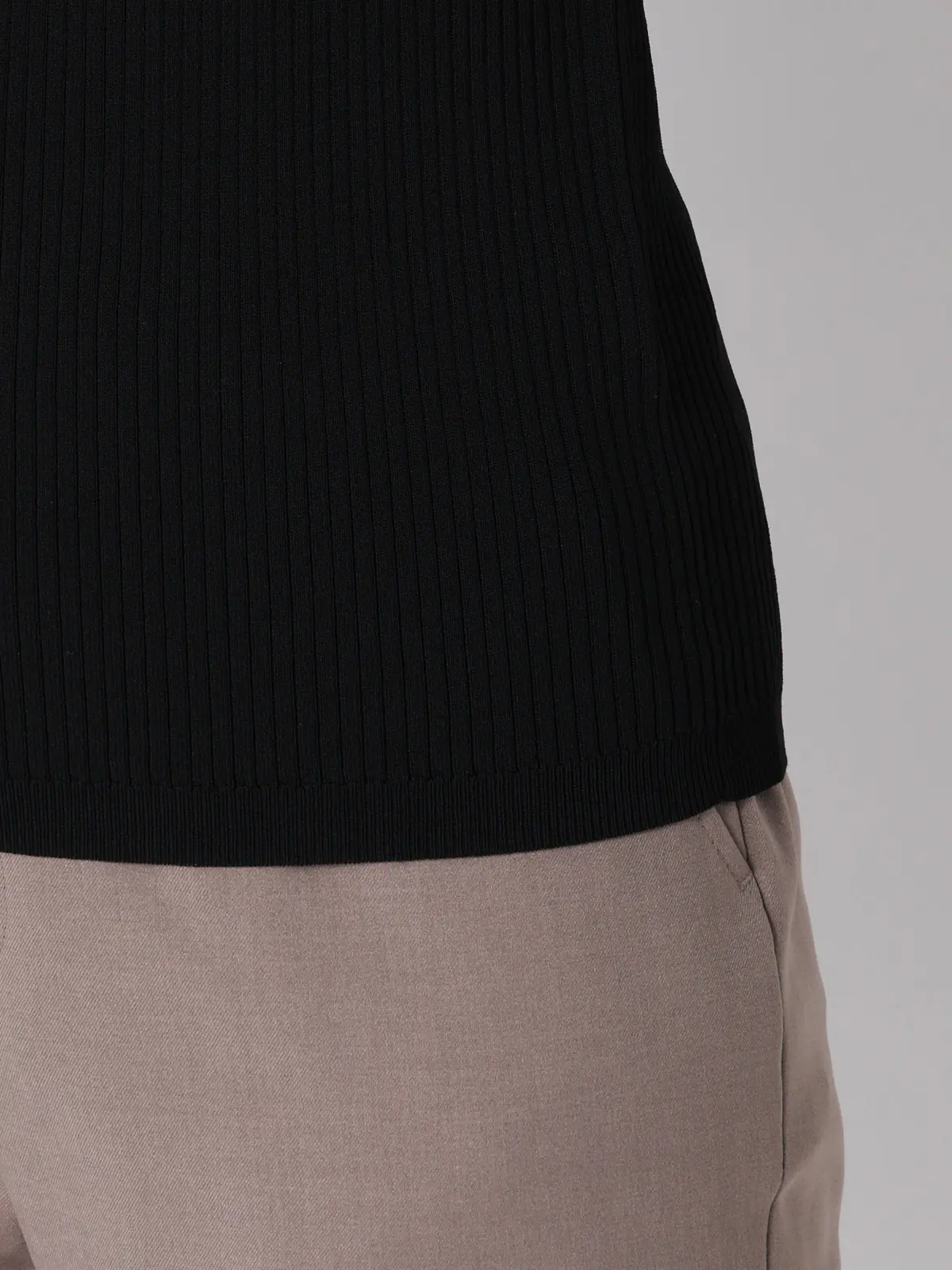 ハイネックリブニット/5分袖/ハンドウォッシュ/ドライレーヨン/無地 ブラック F