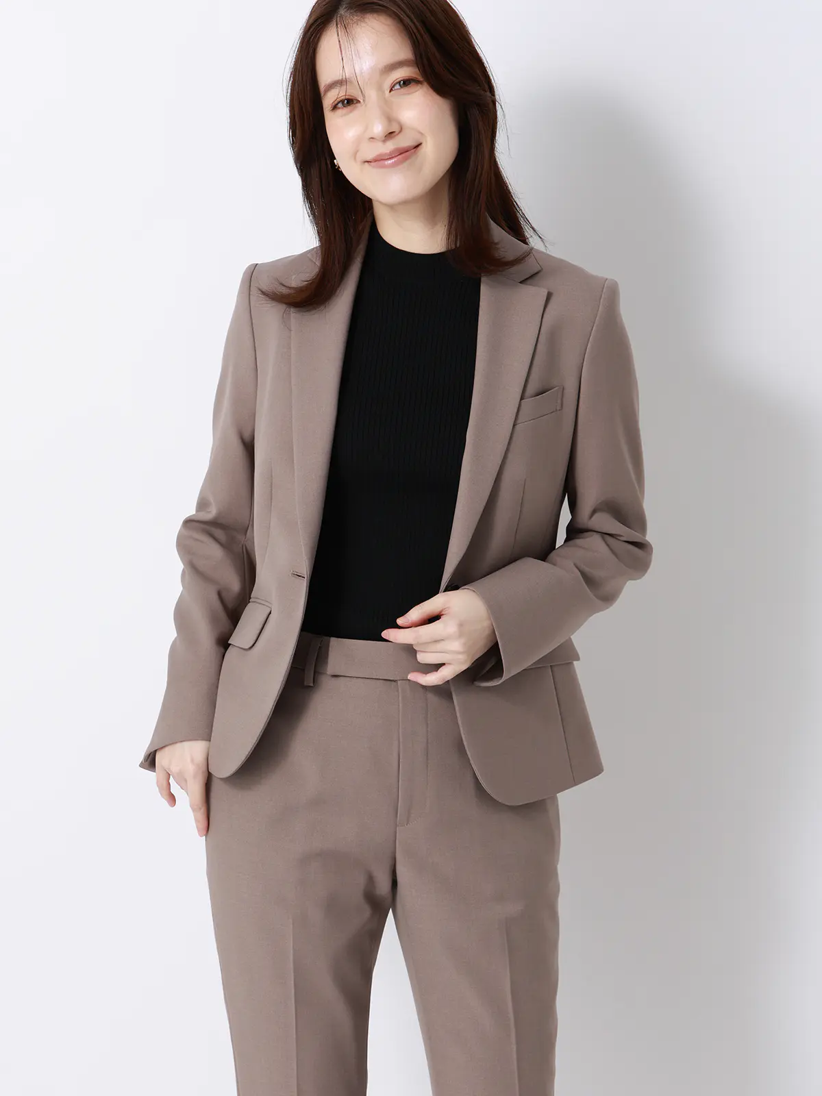 ハイネックリブニット/5分袖/ハンドウォッシュ/ドライレーヨン/無地 ブラック F