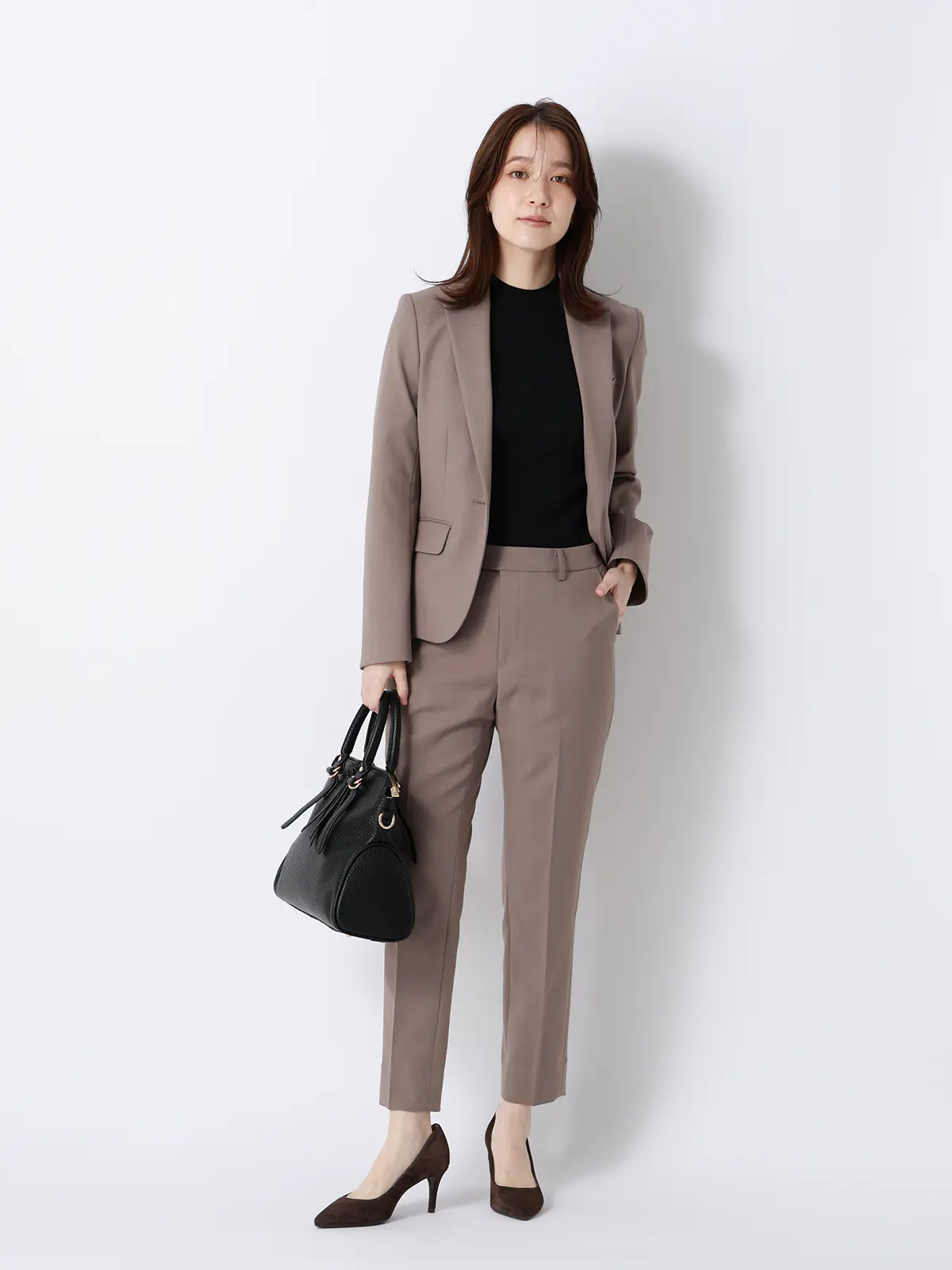 ハイネックリブニット/5分袖/ハンドウォッシュ/ドライレーヨン/無地 ブラック F