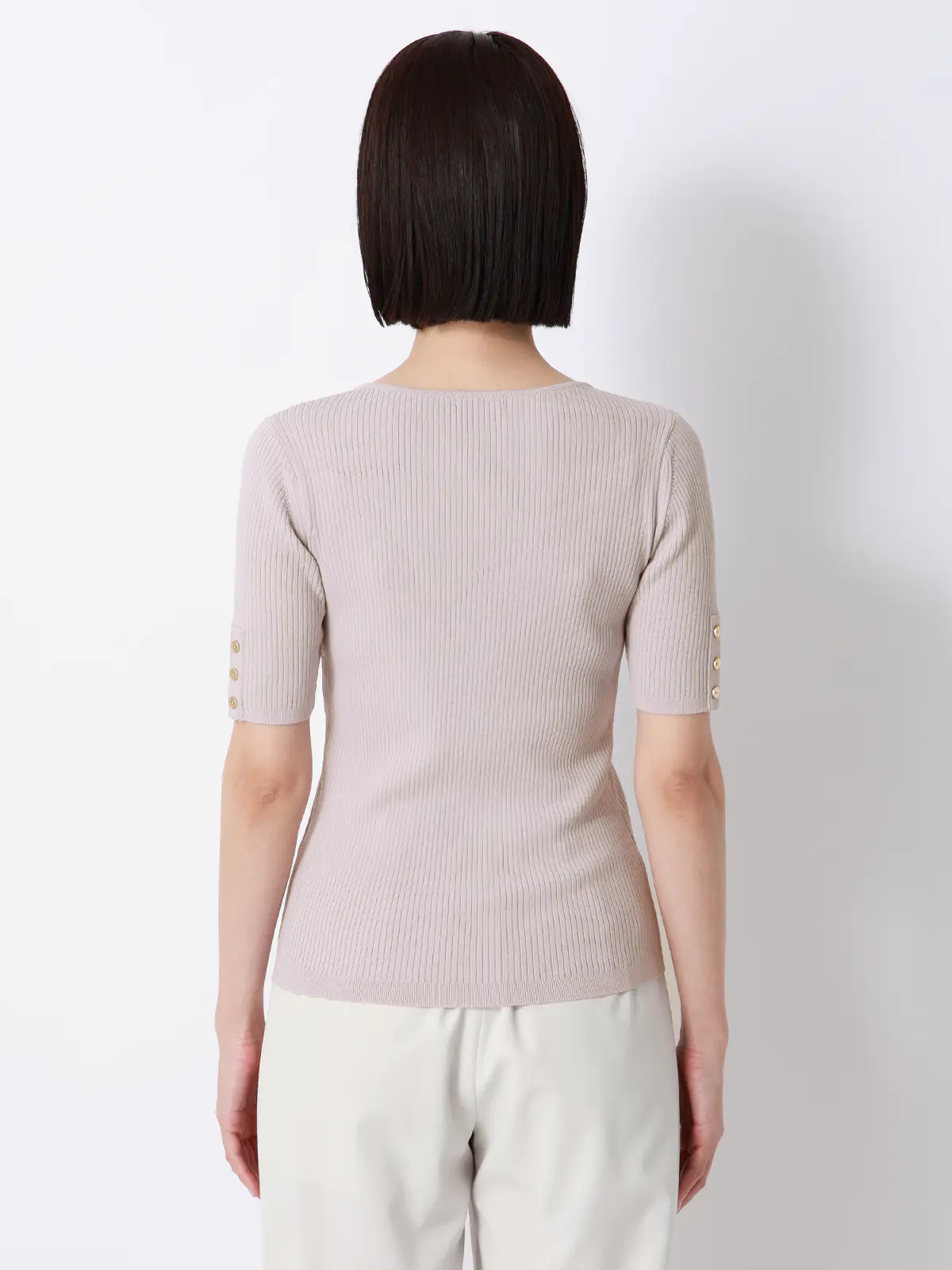 ボートネックリブニット／5分袖／ハンドウォッシュ／ドライレーヨン／無地 ライラック F