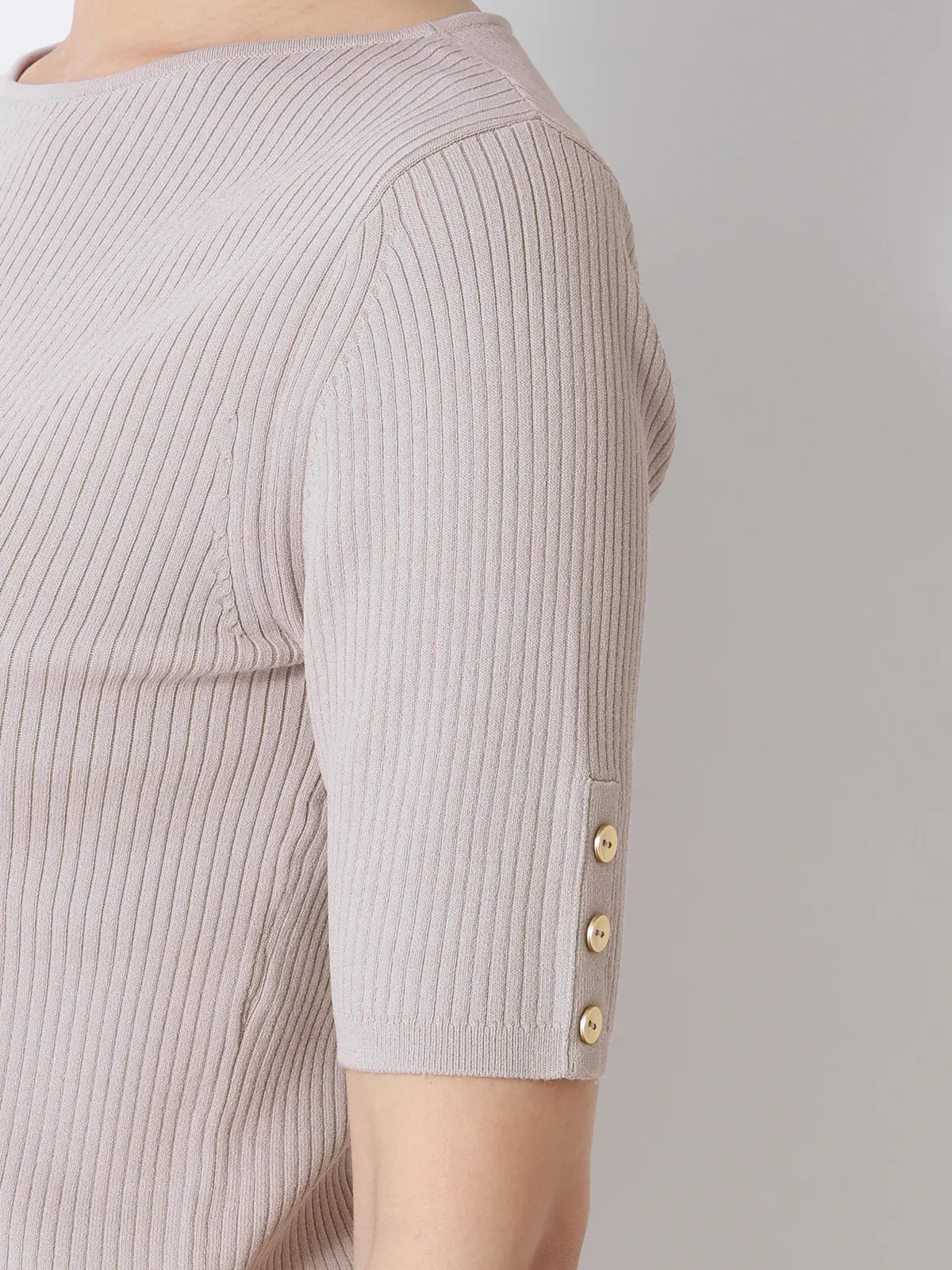 ボートネックリブニット／5分袖／ハンドウォッシュ／ドライレーヨン／無地 ライラック F