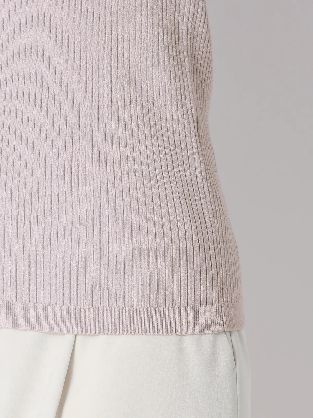 ボートネックリブニット／5分袖／ハンドウォッシュ／ドライレーヨン／無地 ライラック F