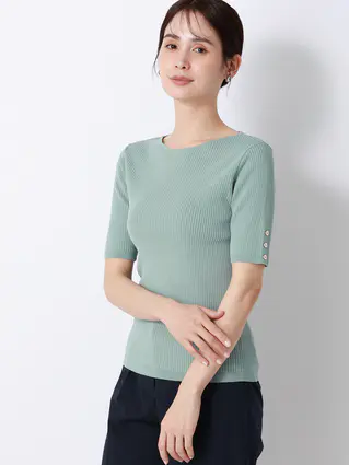 ボートネックリブニット