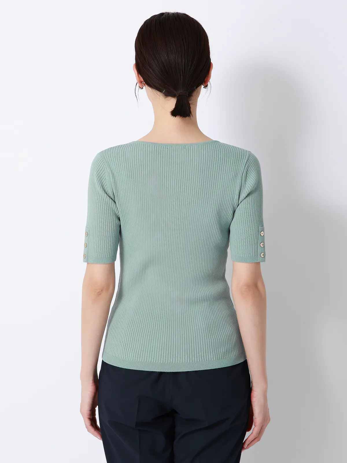 ボートネックリブニット／5分袖／ハンドウォッシュ／ドライレーヨン／無地 ミント F