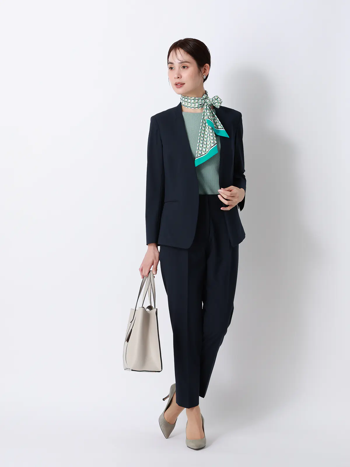 ボートネックリブニット／5分袖／ハンドウォッシュ／ドライレーヨン／無地 ミント F